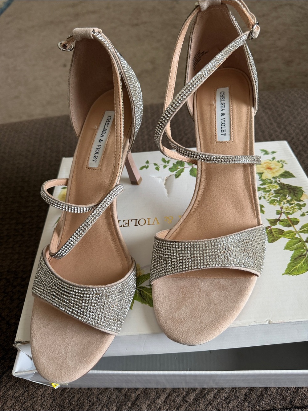Chelsea & Violet Blush Rhinestone Wrap Stiletto Sandals